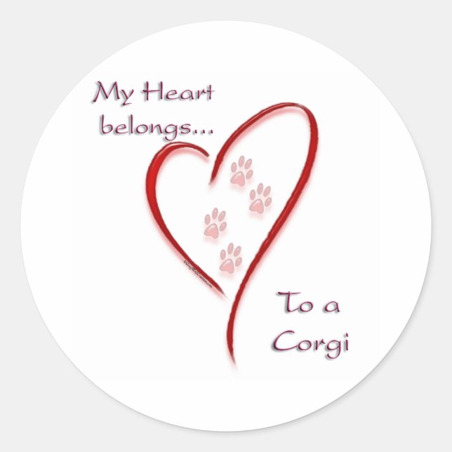 Redonda Corgi Heart Pertenece al Pegatina (Anverso)