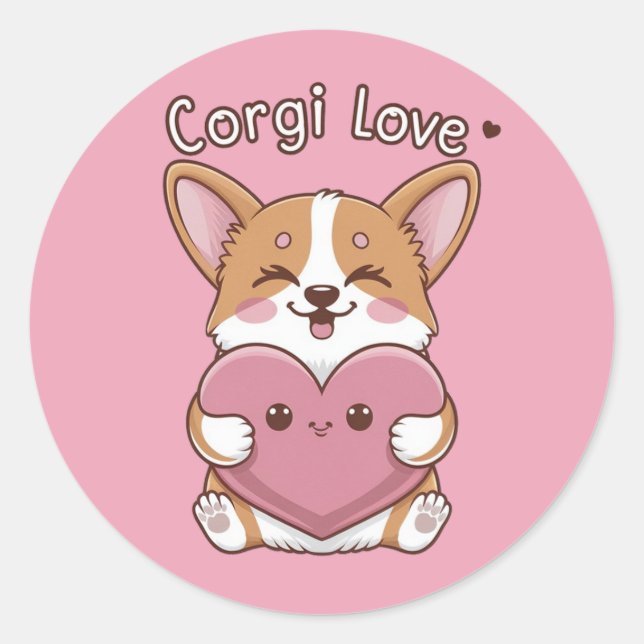Redonda Corgi Love Pegatina (Anverso)