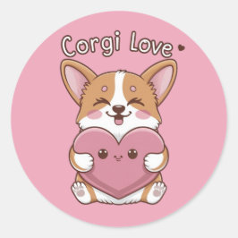 Redonda Corgi Love Pegatina