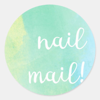 Redonda ¡Correo Nail! Pegatina - acuarela verde azul