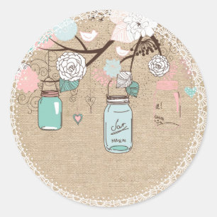 Redonda Country Burlap Mason Jar Pegatina