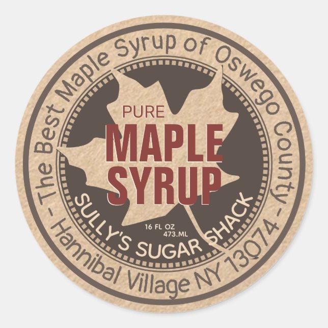 Redonda Country Kraft Maple Syrup Pegatina (Anverso)