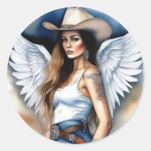 Redonda Cowgirl Angel Pegatina