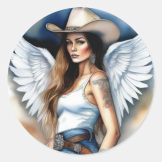 Redonda Cowgirl Angel Pegatina