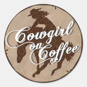 Redonda Cowgirl On Coffee LOGO PEGATINA