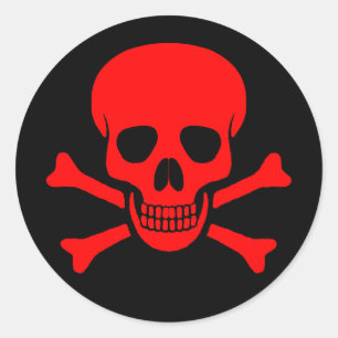 Redonda Cráneo y pegatina rojos de la bandera pirata