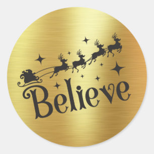 Redonda Creer   Santa Y Su Sleigh   PEGATINA RELIEVE METAL
