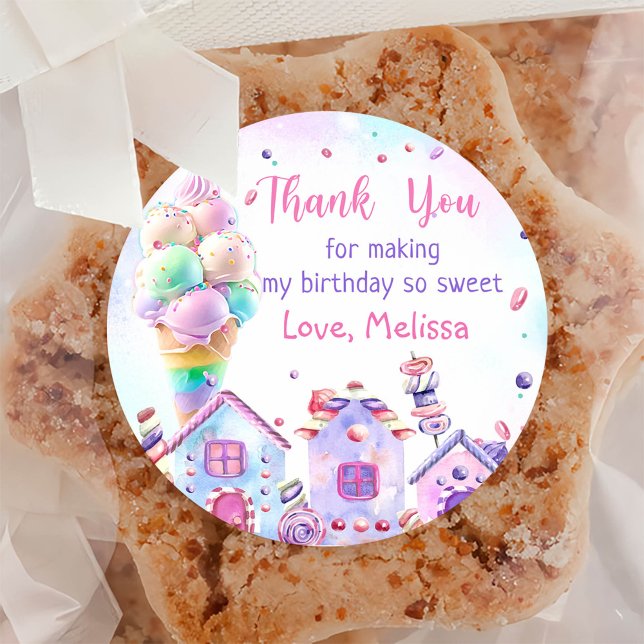 Redonda Crema de hielo rosa Cumpleaños Pegatina redondo cl (Subido por el creador)