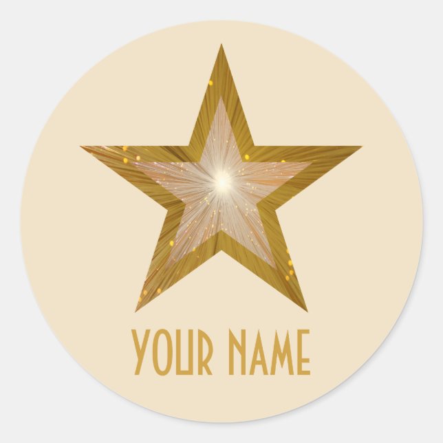 Redonda Crema de pegatina redondeada Gold Star 'Name' (Anverso)