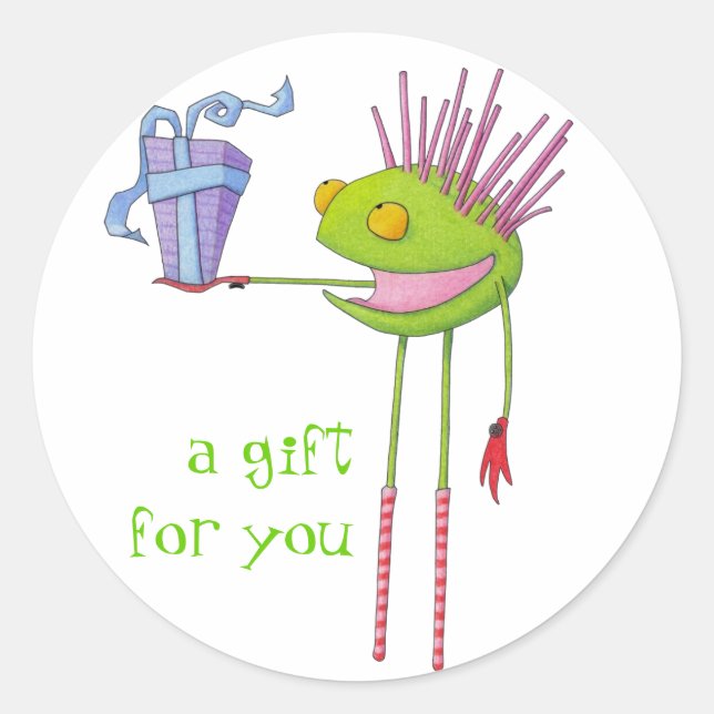 Redonda Critter Cedric Pegatina (Anverso)