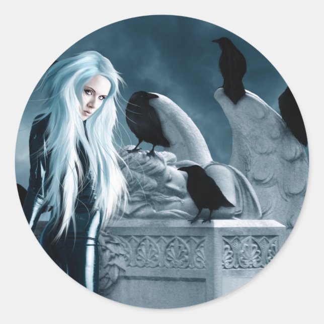 Redonda Crow Witch Pegatina (Anverso)