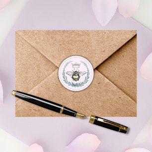 Redonda Crown Bee Round Pegatina