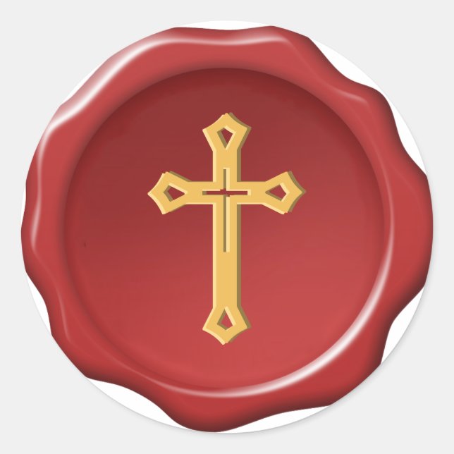 Redonda Cruz Amarilla Red Wax Seal Pegatina religioso (Anverso)