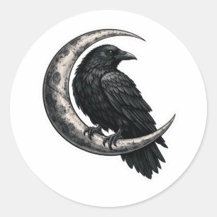 Redonda Cuervo gótico de Dark Academia en pegatina de luna