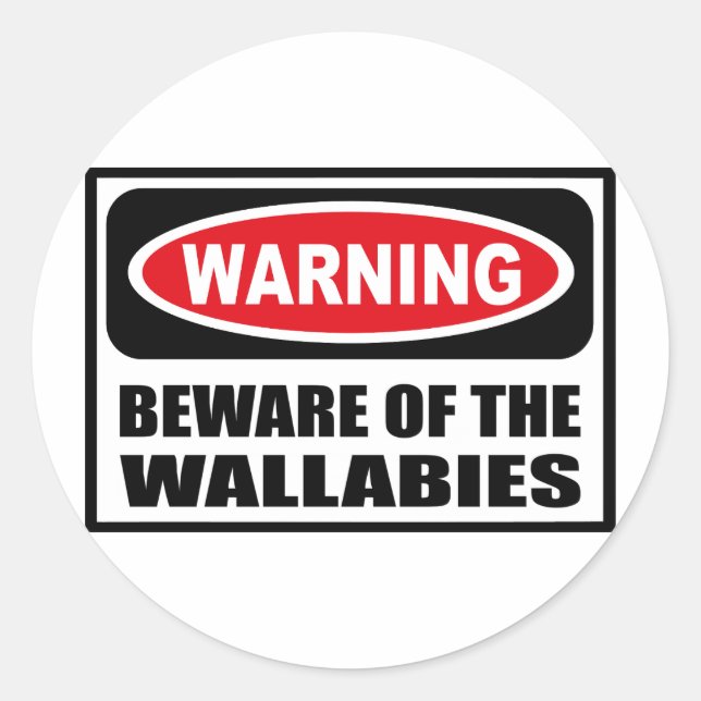 Redonda CUIDADO CON EL Pegatina WALLABIES (Anverso)