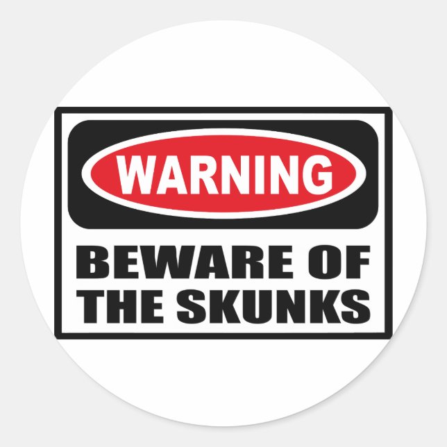REDONDA CUIDADO DE LA PEGATINA DE SKUNKS (Anverso)