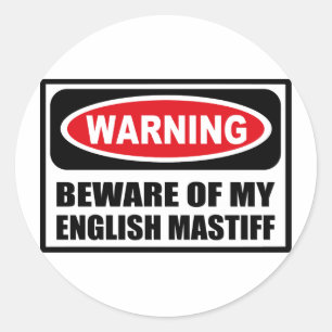 Redonda CUIDADO DE MI Pegatina MASTIFF EN INGLÉS