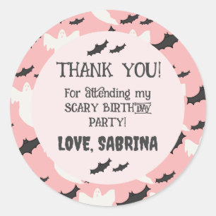 Redonda Cumpleaños de Halloween Rosa Cute Gracias Pegatina