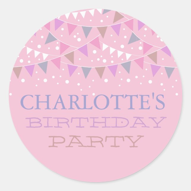 Redonda Cumpleaños de Pink Fun Bunting | PEGATINA FIESTA (Anverso)