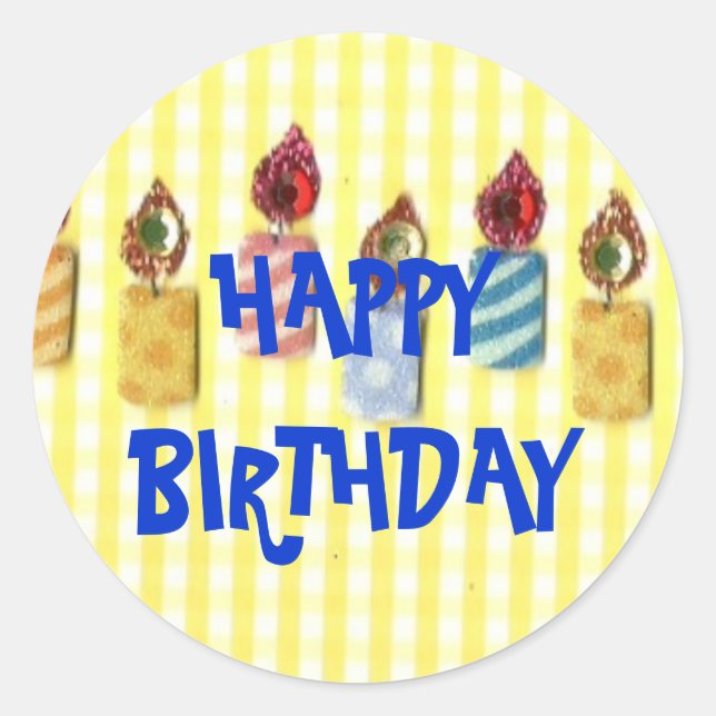 Redonda CUMPLEAÑOS: Feliz cumpleaños, Pegatina de velas de (Anverso)