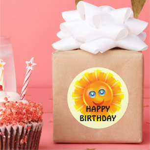 Redonda CUMPLEAÑOS: Pegatina de cumpleaños de sol