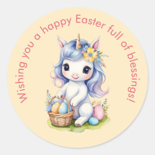 Redonda Curte Happy Easter Blessing Pegatina de Unicornio