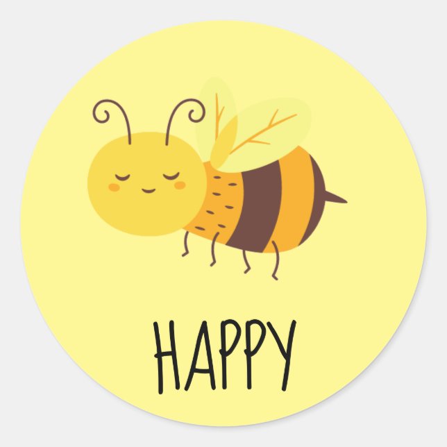 Redonda Cute Be Happy Bee Inspirador Pegatina (Anverso)