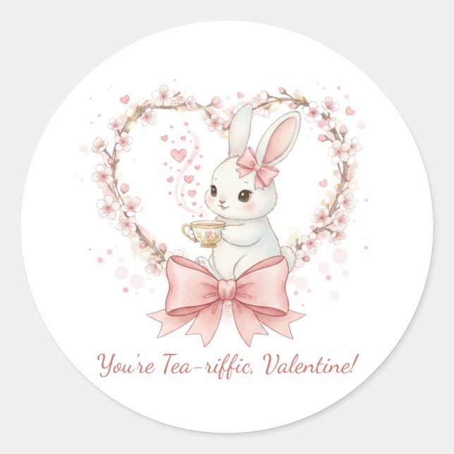 Redonda Cute Bunny Tea-rific Pegatina de San Valentín (Anverso)