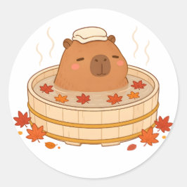 Redonda Cute Capybara Otoño Onsen Pegatina de Hoja de Arce