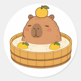 Redonda Cute Capybara Yuzu Baño Onsen Kawaii Pegatina