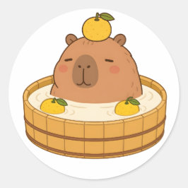Redonda Cute Capybara Yuzu Baño Onsen Kawaii Pegatina