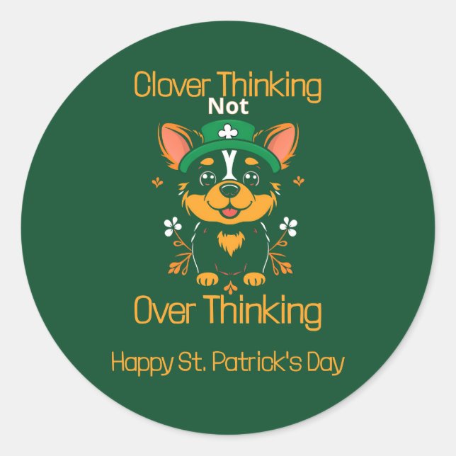 Redonda Cute Corgi St. Patrick's Day Pegatina (Anverso)