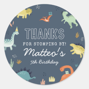 Redonda Cute Dinosaur Birthday Gracias Pegatina