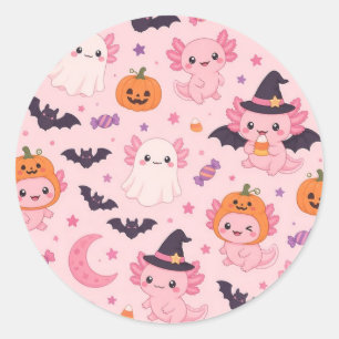 Redonda Cute Disfraz de Halloween Axolotls Pegatina Redond