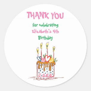 Redonda Cute Doodle Cake Gracias Pegatina Redondo