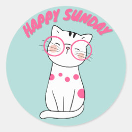 REDONDA CUTE FELIZ DOMINGO CAT CLASSIC ROUND PEGATINA