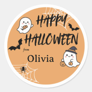 Redonda Cute Feliz Halloween Pegatina Naranja
