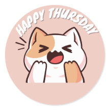 CUTE FELIZ JUEVES CAT CLASSIC ROUND PEGATINA