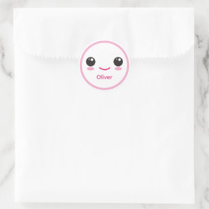 Redonda Cute Feliz Kawaii Sonrisa Pegatina Personalizable