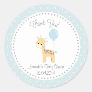 Redonda Cute Giraffe Baby Shower Pegatina (Azul)