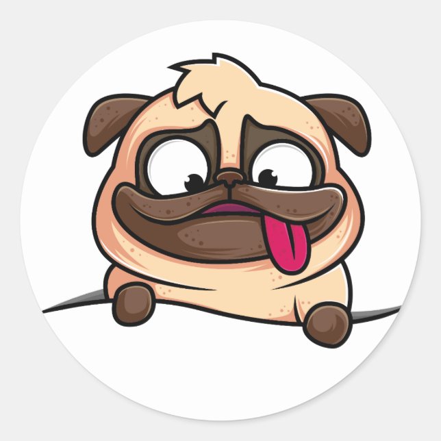 Redonda Cute Gracioso Pug Puppy - Pegatina (Anverso)