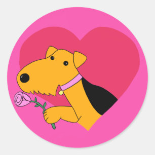 Redonda Cute Kawaii Airedale Terrier Dog W Rosa Pegatina