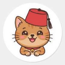 Cute Kawaii Gorro Fez Marroquí Gato Pegatina
