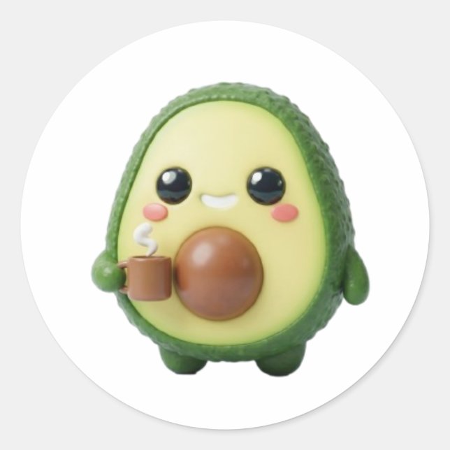 Redonda Cute Kawaii Pegatina de Aguacate 3D (Anverso)