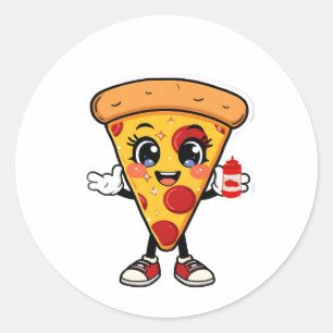 Redonda Cute Kawaii Pegatina de Pizza