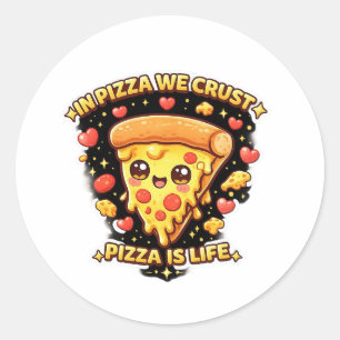 Redonda Cute Kawaii Pegatina de Pizza – En Pizza Nos Crust