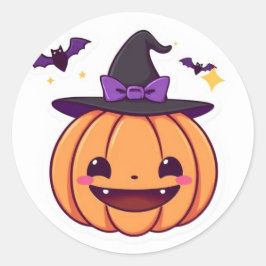 Redonda Cute Kawaii Pumpkin Witch Halloween Pegatina