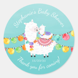 Redonda Cute Llama Mama Baby Shower Favor Pegatina