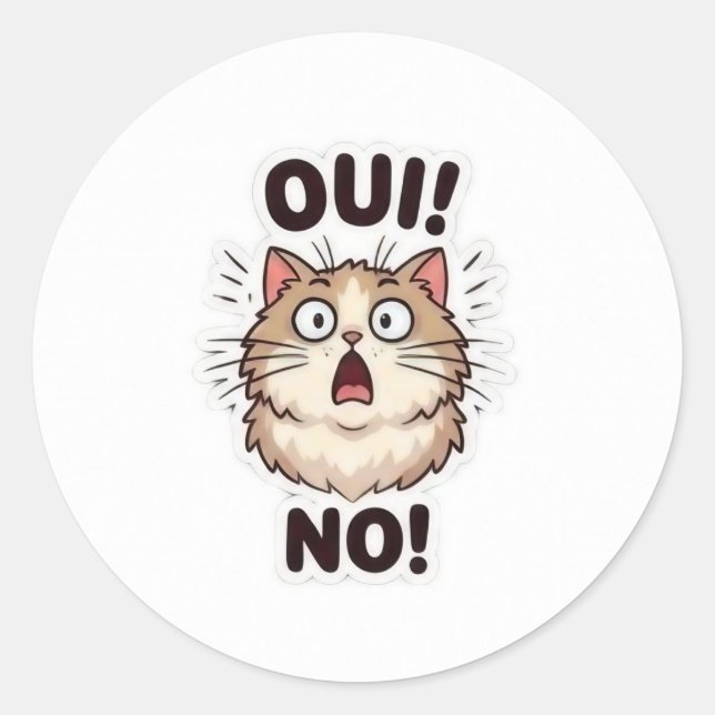 Redonda Cute Oui Non Pegatina (Anverso)