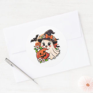 Redonda Cute pegatina de Halloween de fantasma y calabaza
